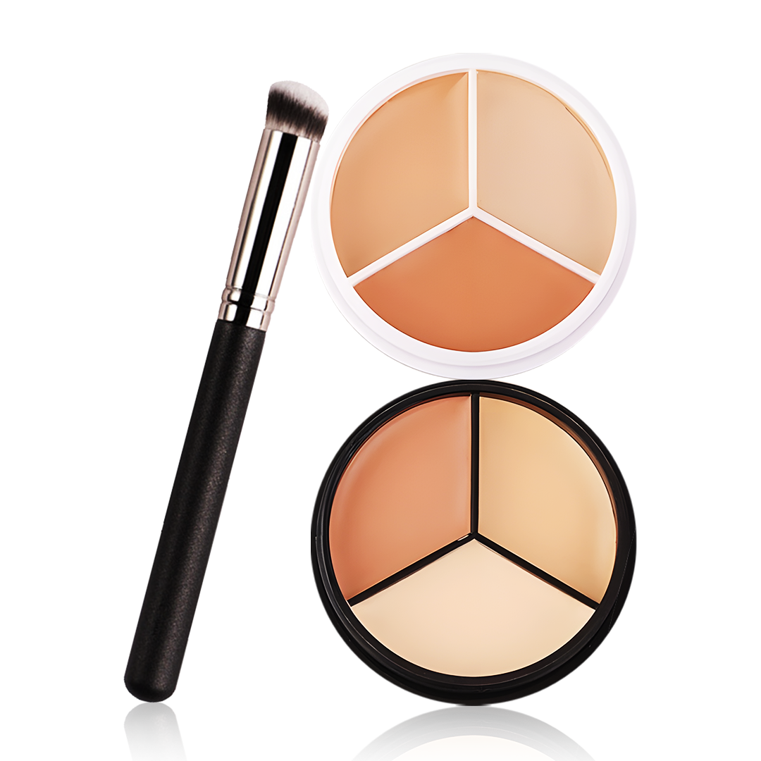 Tri-Color Concealer - Moisturizing & Long-lasting - Pack of 2 concealers + Brush