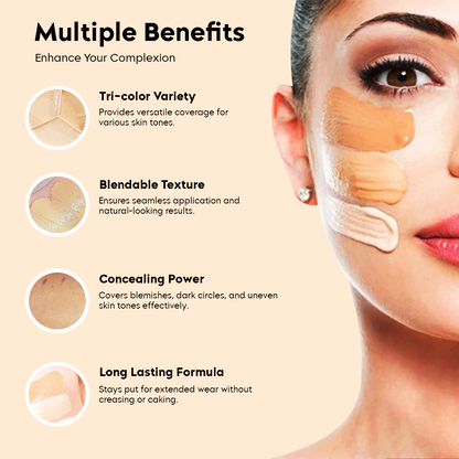 Tri-Color Concealer - Moisturizing & Long-lasting - Pack of 2 concealers + Brush