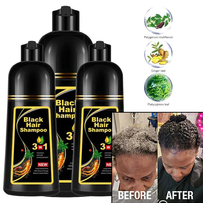 Black Hair Dye Shampoo Instant 3 in 1 +100% Grey Coverage - Herbal Ingredients